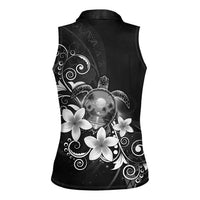 Hawaii Honu Women Sleeveless Polo Shirt Polynesian Curves Plumeria Grayscale - Polynesian Pride