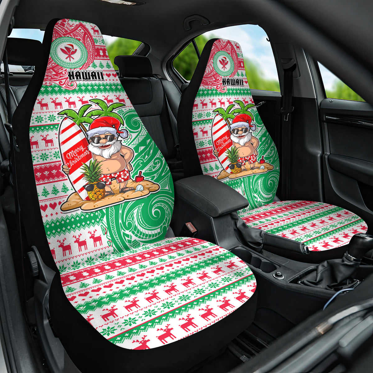 Hawaii Christmas Car Seat Cover Santa Claus Surf Mele Kalikimaka LT05 One Size Red - Polynesian Pride