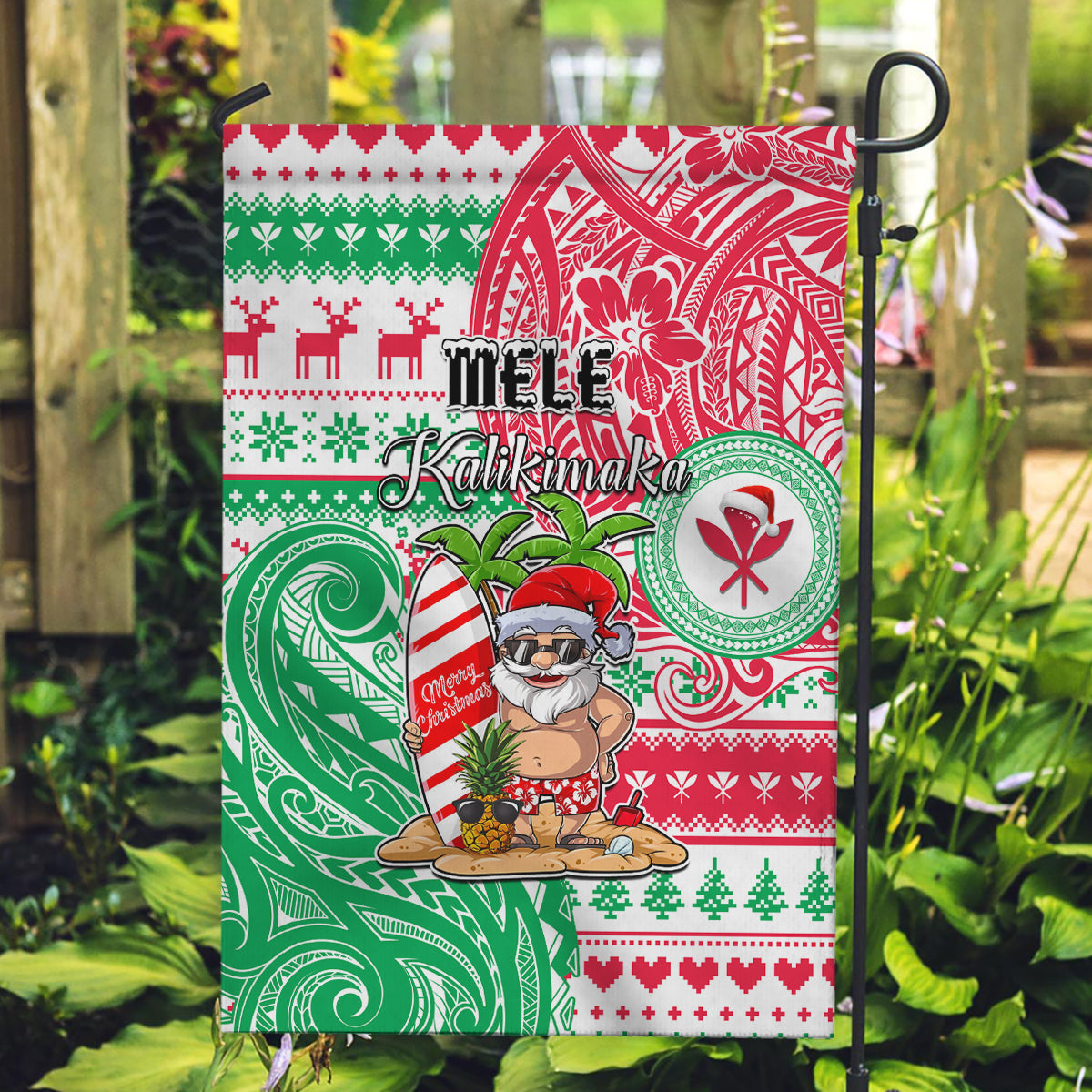 Hawaii Christmas Garden Flag Santa Claus Surf Mele Kalikimaka LT05 Garden Flag Red - Polynesian Pride