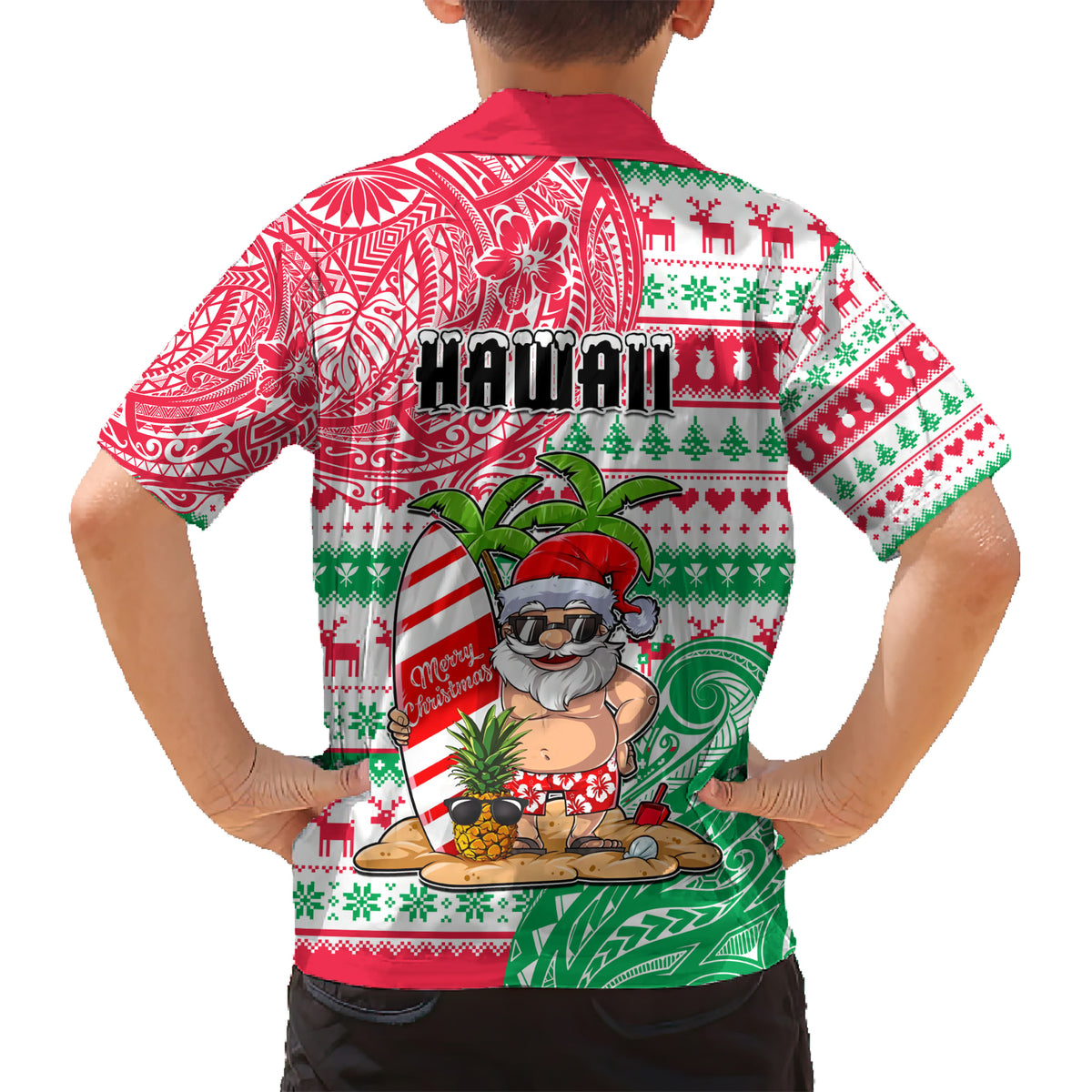 Hawaii Christmas Kid Hawaiian Shirt Santa Claus Surf Mele Kalikimaka LT05 - Polynesian Pride