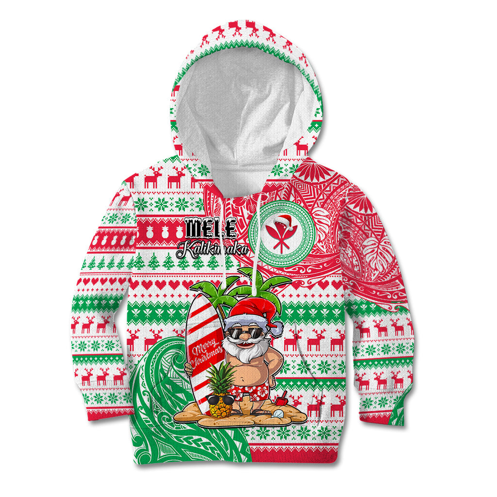Hawaii Christmas Kid Hoodie Santa Claus Surf Mele Kalikimaka LT05 Red - Polynesian Pride