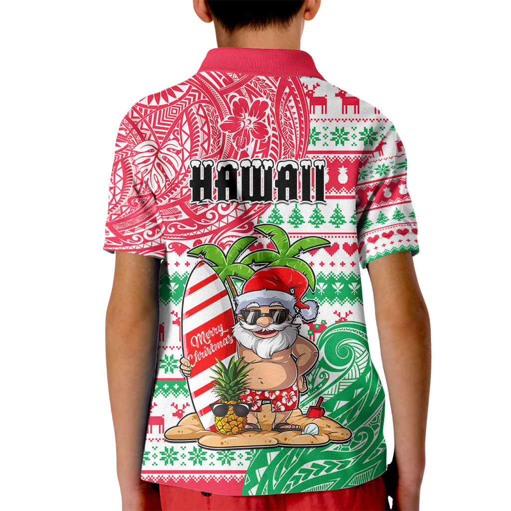 Hawaii Christmas Kid Polo Shirt Santa Claus Surf Mele Kalikimaka LT05 - Polynesian Pride