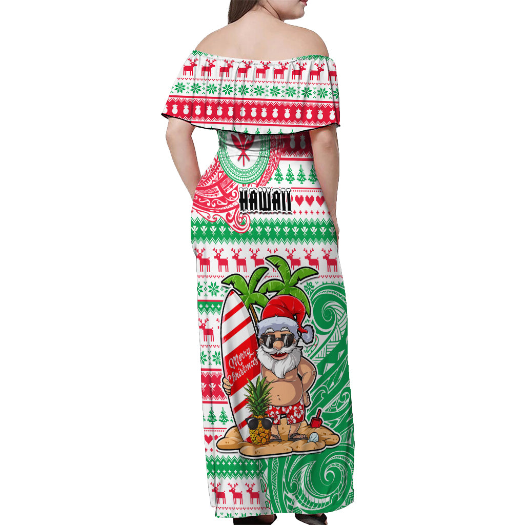 Hawaii Christmas Off Shoulder Maxi Dress Santa Claus Surf Mele Kalikimaka LT05 - Polynesian Pride