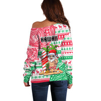 Hawaii Christmas Off Shoulder Sweater Santa Claus Surf Mele Kalikimaka LT05 - Polynesian Pride