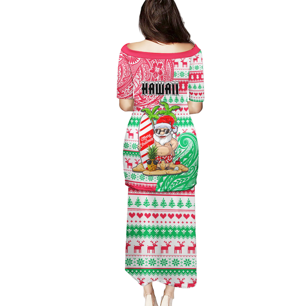 Hawaii Christmas Puletasi Santa Claus Surf Mele Kalikimaka LT05 - Polynesian Pride