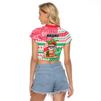 Hawaii Christmas Raglan Cropped T Shirt Santa Claus Surf Mele Kalikimaka LT05 - Polynesian Pride