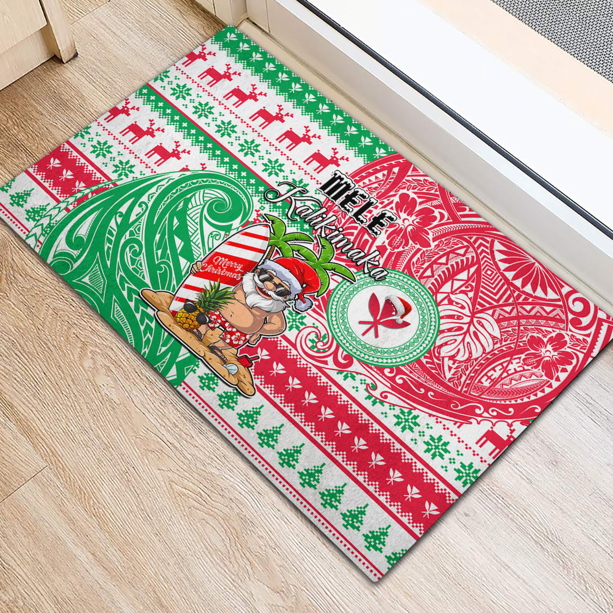 Hawaii Christmas Rubber Doormat Santa Claus Surf Mele Kalikimaka LT05 - Polynesian Pride