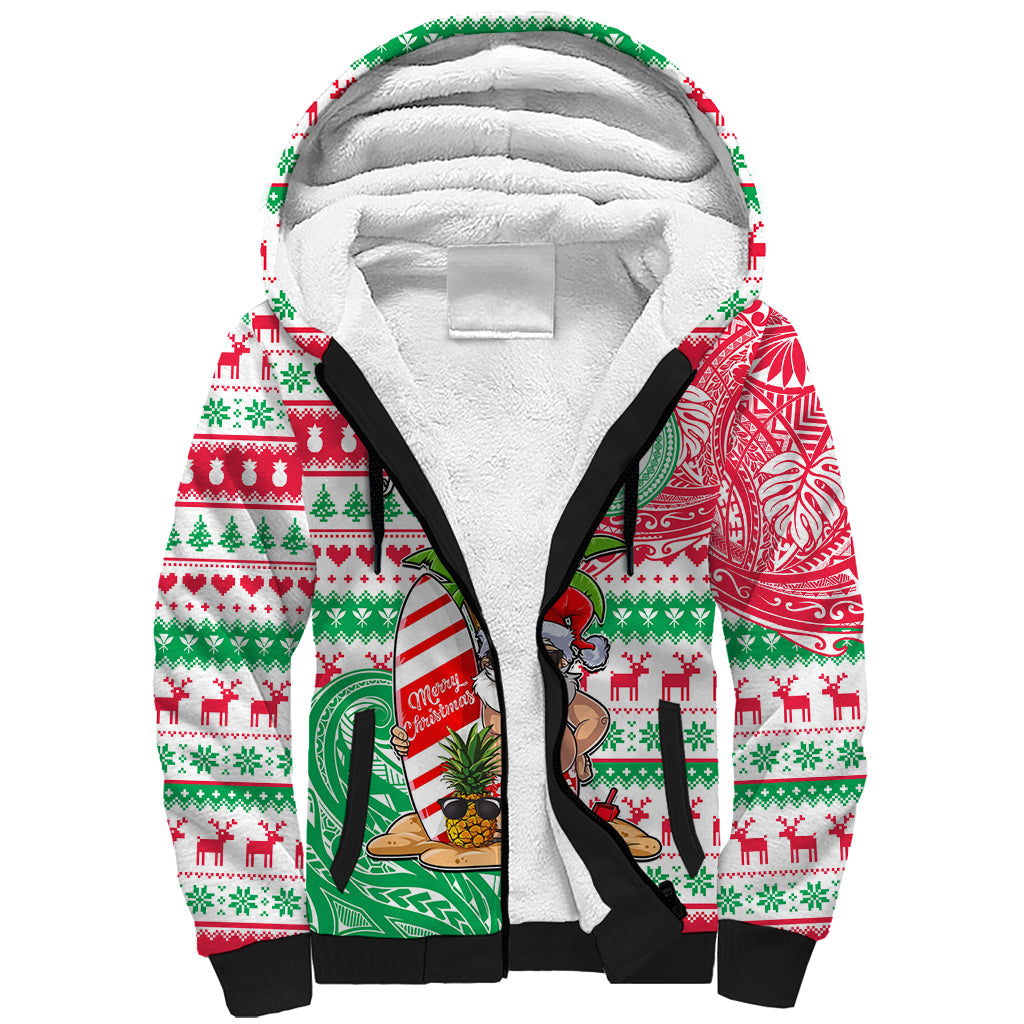 Hawaii Christmas Sherpa Hoodie Santa Claus Surf Mele Kalikimaka LT05 Unisex Red - Polynesian Pride