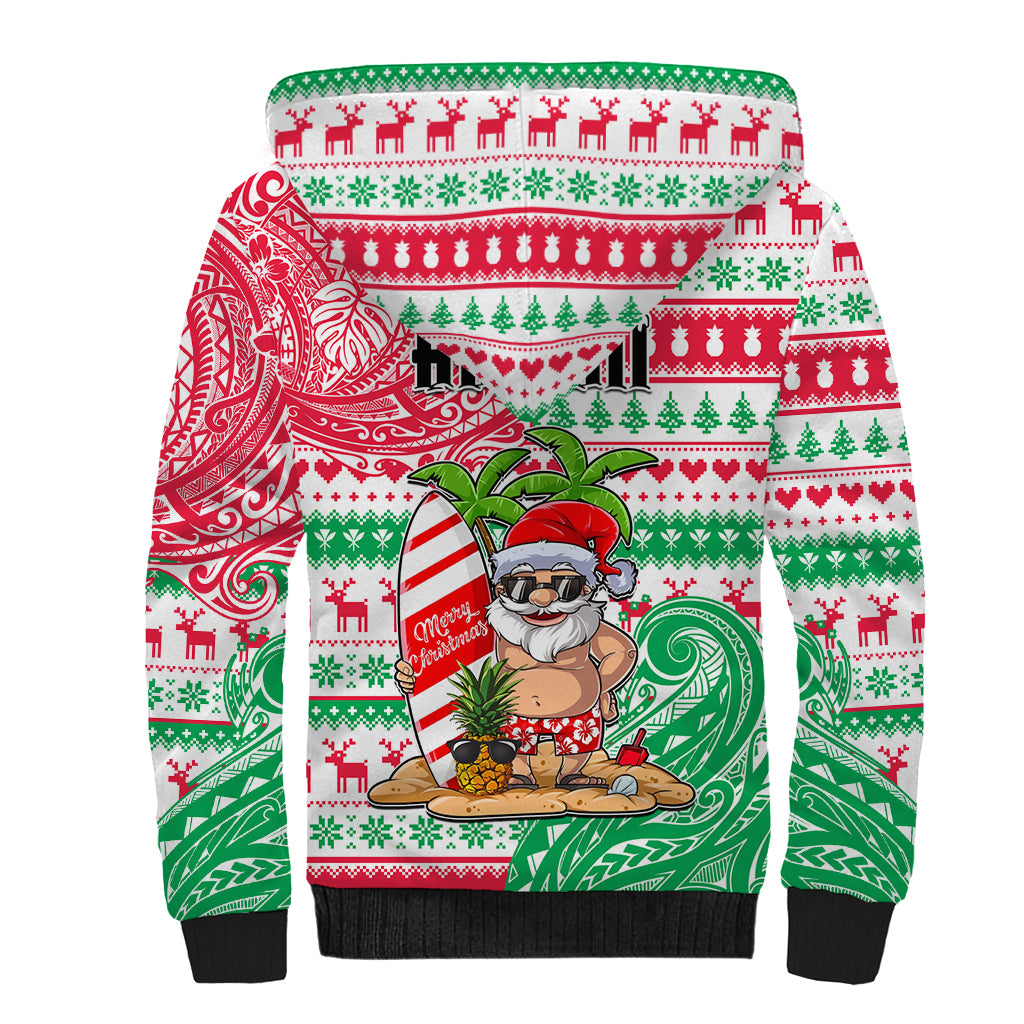 Hawaii Christmas Sherpa Hoodie Santa Claus Surf Mele Kalikimaka LT05 - Polynesian Pride