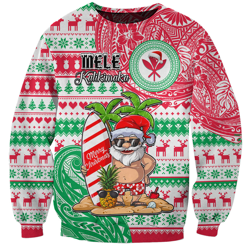 Hawaii Christmas Sweatshirt Santa Claus Surf Mele Kalikimaka LT05 Unisex Red - Polynesian Pride