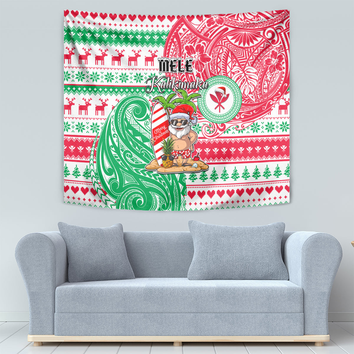 Hawaii Christmas Tapestry Santa Claus Surf Mele Kalikimaka LT05 - Polynesian Pride