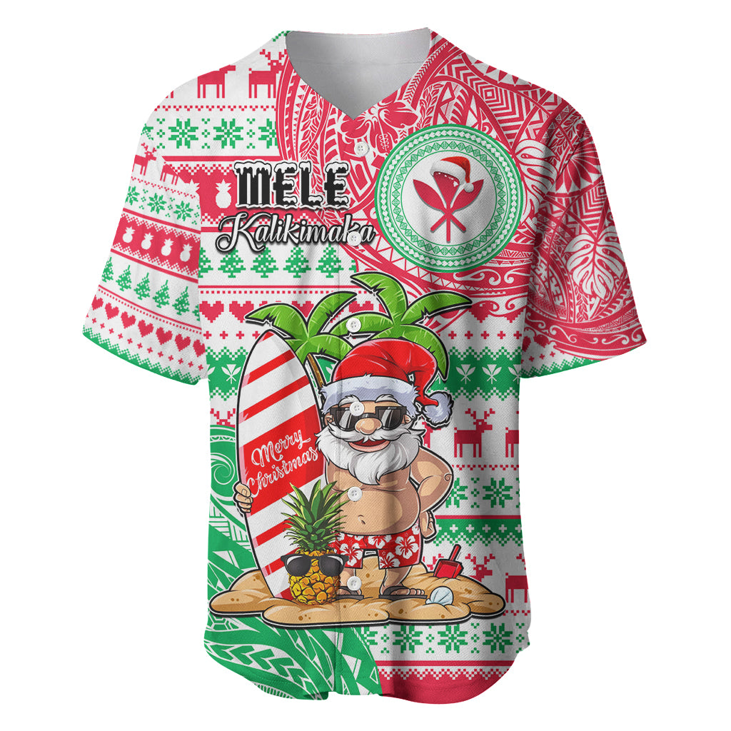 Personalized Hawaii Christmas Baseball Jersey Santa Claus Surf Mele Kalikimaka LT05 Red - Polynesian Pride