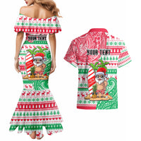 Personalized Hawaii Christmas Couples Matching Mermaid Dress and Hawaiian Shirt Santa Claus Surf Mele Kalikimaka LT05 - Polynesian Pride