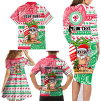 Personalized Hawaii Christmas Family Matching Long Sleeve Bodycon Dress and Hawaiian Shirt Santa Claus Surf Mele Kalikimaka LT05 - Polynesian Pride