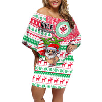 Personalized Hawaii Christmas Family Matching Off Shoulder Short Dress and Hawaiian Shirt Santa Claus Surf Mele Kalikimaka LT05 Mom's Dress Red - Polynesian Pride