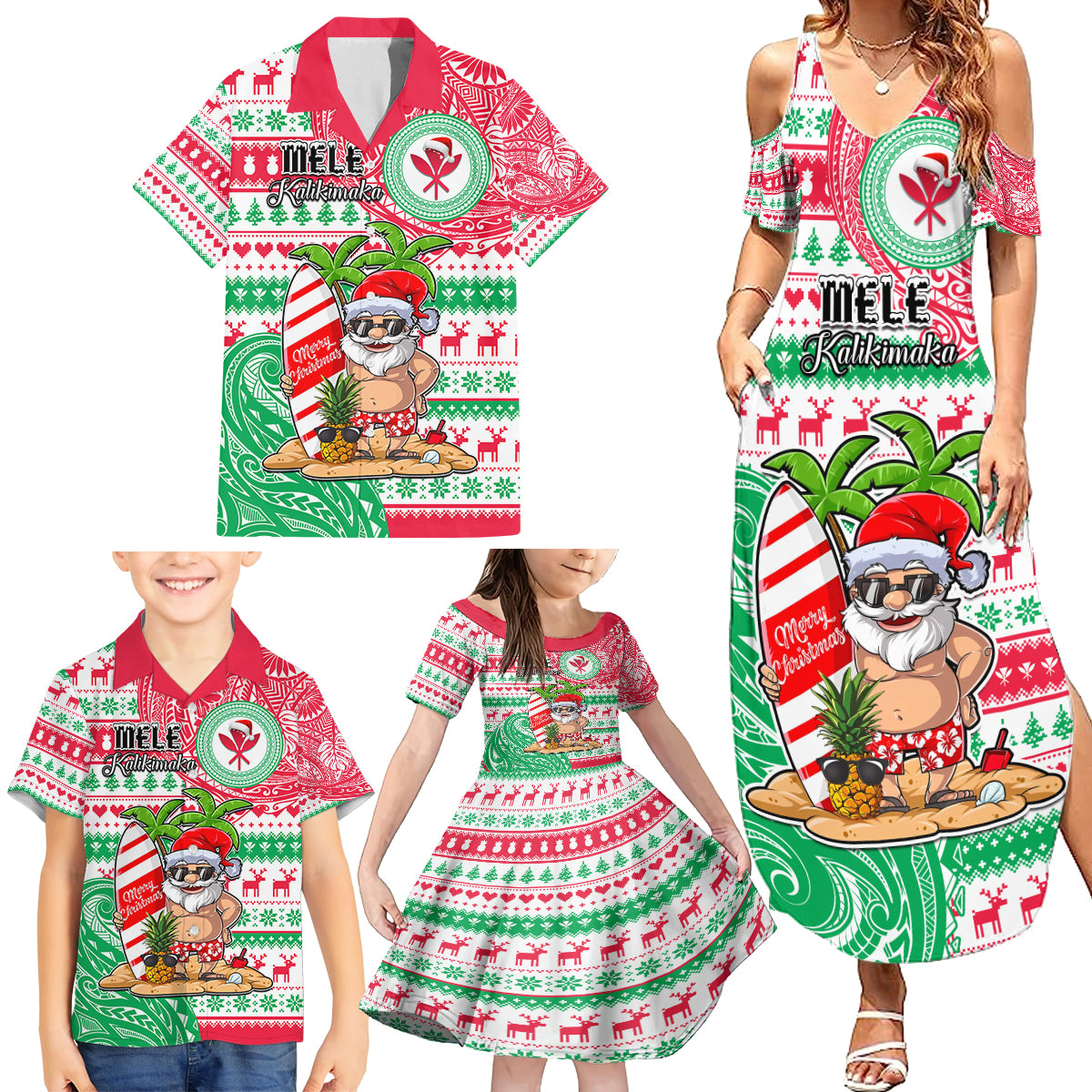 Personalized Hawaii Christmas Family Matching Summer Maxi Dress and Hawaiian Shirt Santa Claus Surf Mele Kalikimaka LT05 - Polynesian Pride