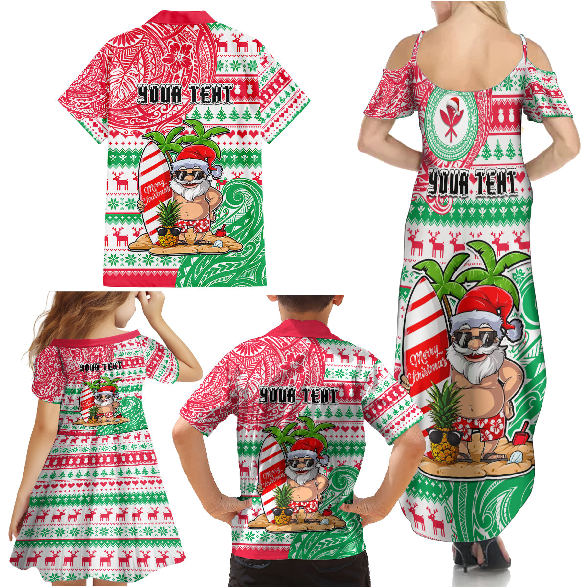 Personalized Hawaii Christmas Family Matching Summer Maxi Dress and Hawaiian Shirt Santa Claus Surf Mele Kalikimaka LT05 - Polynesian Pride