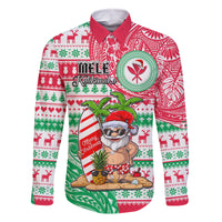 Personalized Hawaii Christmas Family Matching Summer Maxi Dress and Hawaiian Shirt Santa Claus Surf Mele Kalikimaka LT05 Dad's Shirt - Long Sleeve Red - Polynesian Pride