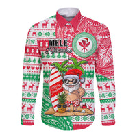Personalized Hawaii Christmas Long Sleeve Button Shirt Santa Claus Surf Mele Kalikimaka LT05 Unisex Red - Polynesian Pride