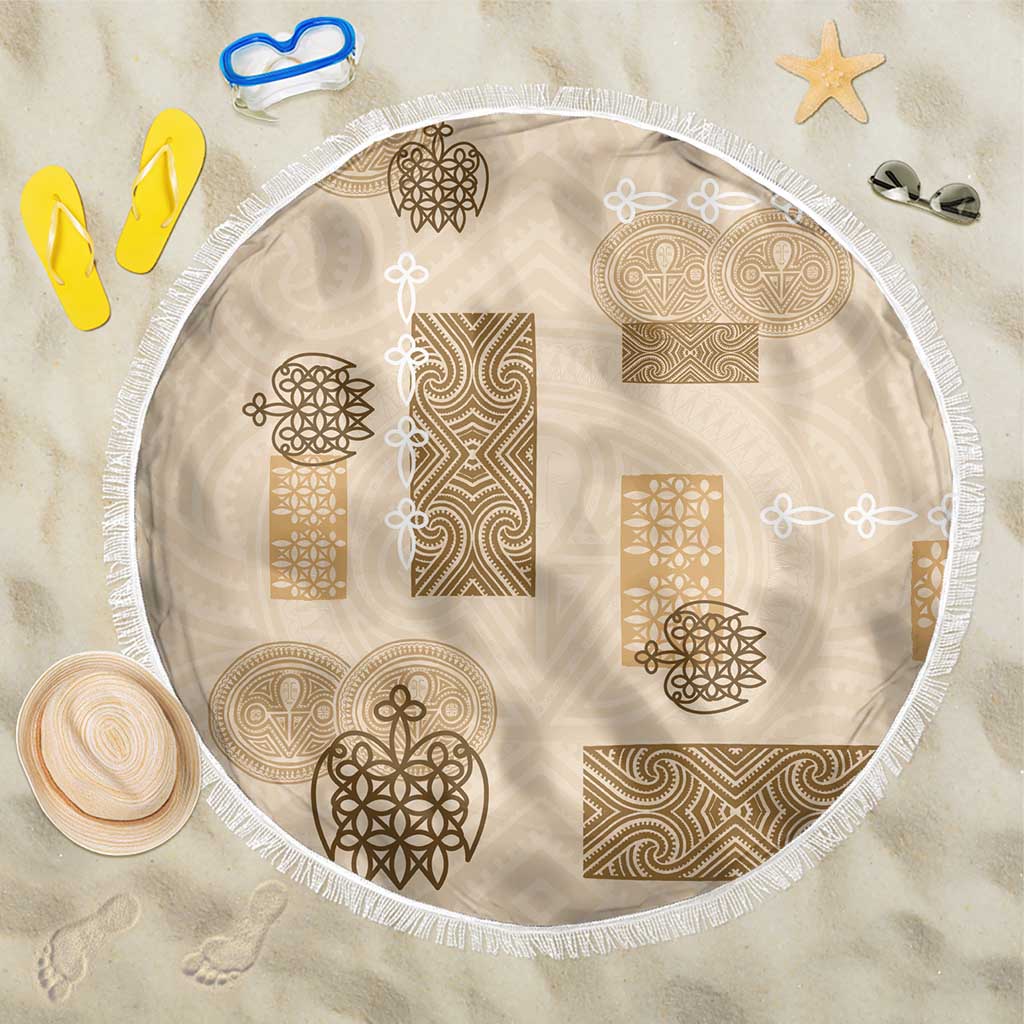 Vintage Lapita Beach Blanket Iconic Double Face Pattern Beige LT05 One Size 150cm Beige - Polynesian Pride