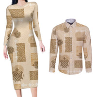 Vintage Lapita Couples Matching Long Sleeve Bodycon Dress and Long Sleeve Button Shirt Iconic Double Face Pattern Beige LT05 Beige - Polynesian Pride
