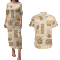 Vintage Lapita Couples Matching Puletasi and Hawaiian Shirt Iconic Double Face Pattern Beige LT05 Beige - Polynesian Pride