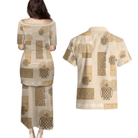 Vintage Lapita Couples Matching Puletasi and Hawaiian Shirt Iconic Double Face Pattern Beige LT05 - Polynesian Pride