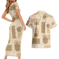 Vintage Lapita Couples Matching Short Sleeve Bodycon Dress and Hawaiian Shirt Iconic Double Face Pattern Beige LT05 - Polynesian Pride