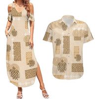 Vintage Lapita Couples Matching Summer Maxi Dress and Hawaiian Shirt Iconic Double Face Pattern Beige LT05 Beige - Polynesian Pride