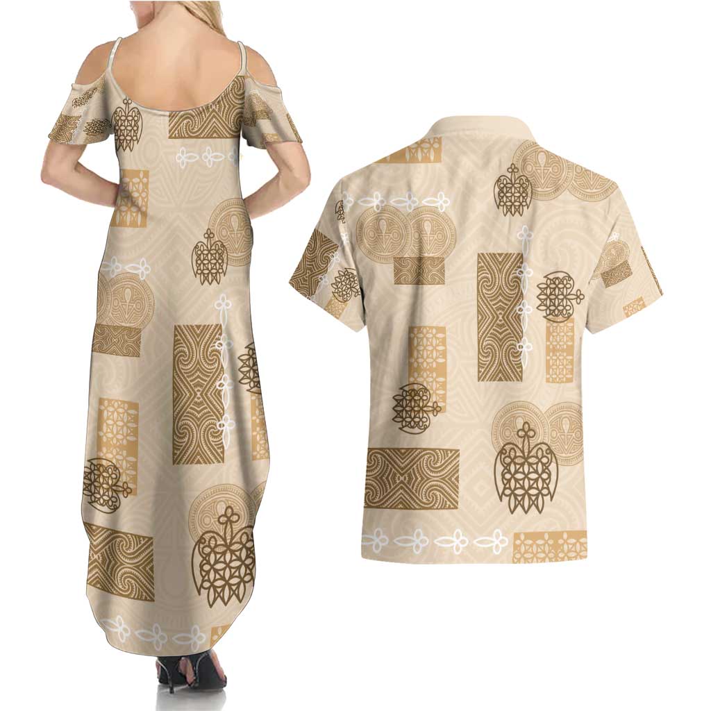 Vintage Lapita Couples Matching Summer Maxi Dress and Hawaiian Shirt Iconic Double Face Pattern Beige LT05 - Polynesian Pride