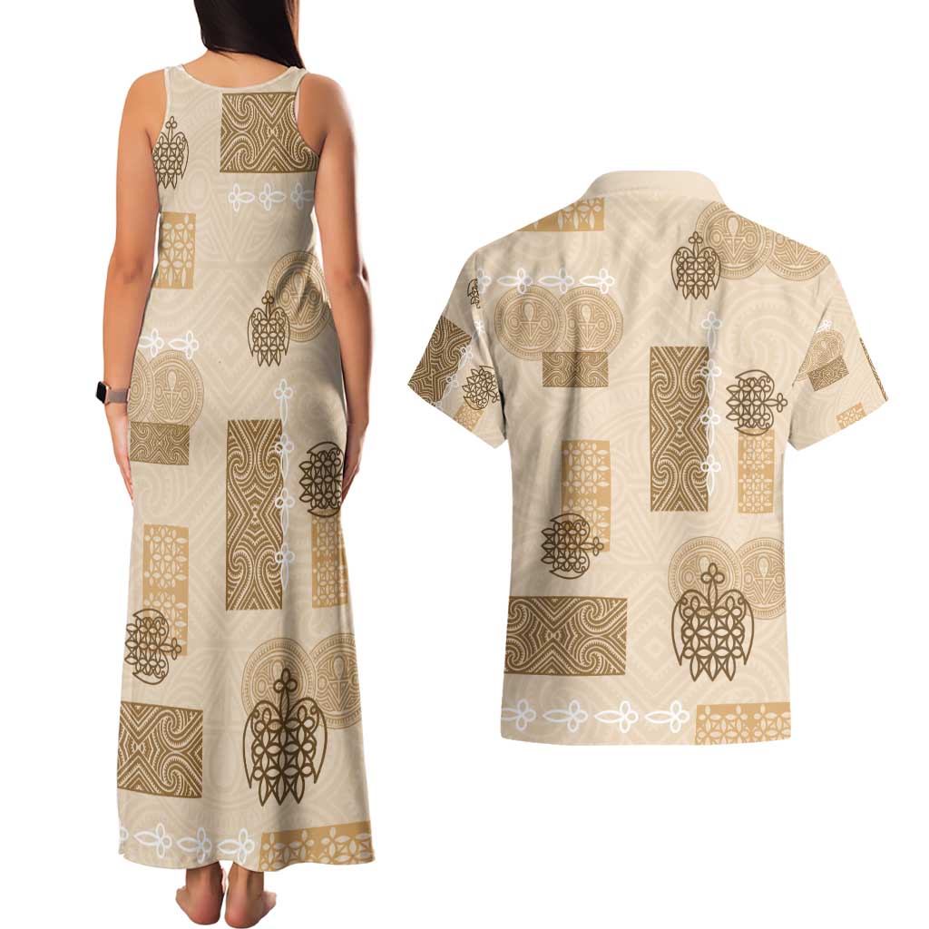 Vintage Lapita Couples Matching Tank Maxi Dress and Hawaiian Shirt Iconic Double Face Pattern Beige LT05 - Polynesian Pride