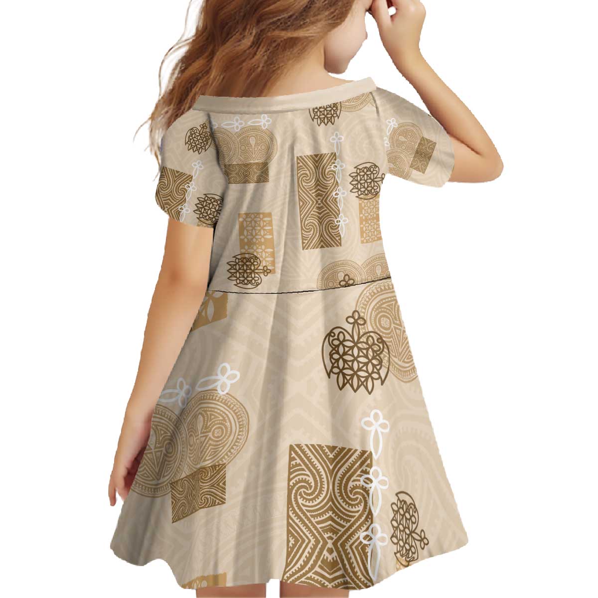 Vintage Lapita Family Matching Off The Shoulder Long Sleeve Dress and Hawaiian Shirt Iconic Double Face Pattern Beige