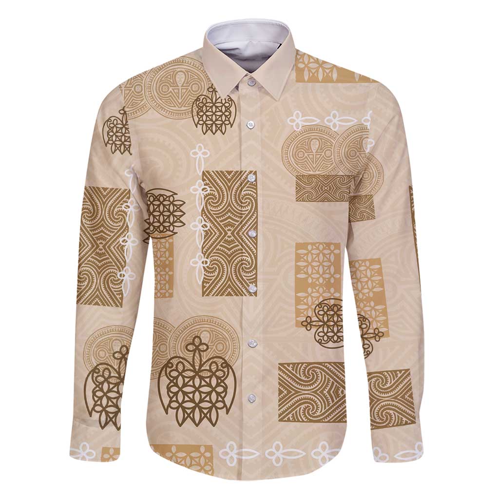 Vintage Lapita Family Matching Off Shoulder Short Dress and Hawaiian Shirt Iconic Double Face Pattern Beige