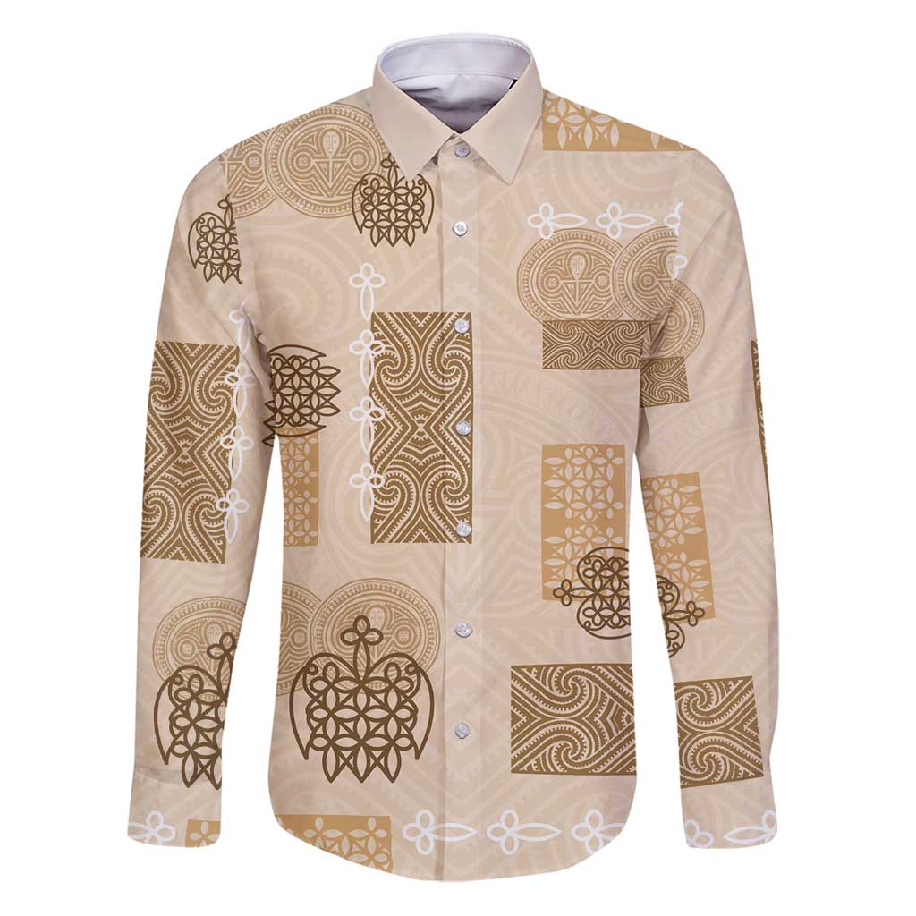 Vintage Lapita Family Matching Puletasi and Hawaiian Shirt Iconic Double Face Pattern Beige