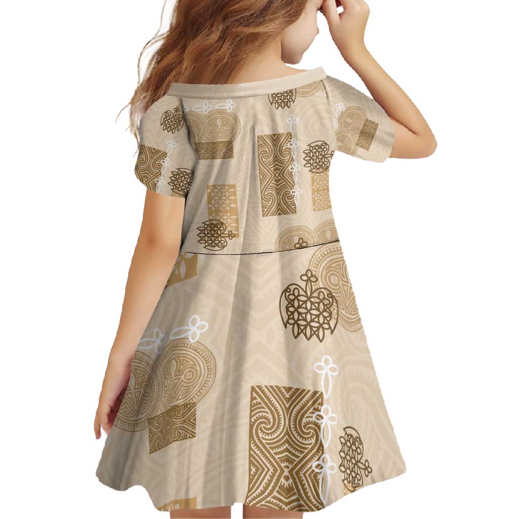 Vintage Lapita Family Matching Short Sleeve Bodycon Dress and Hawaiian Shirt Iconic Double Face Pattern Beige