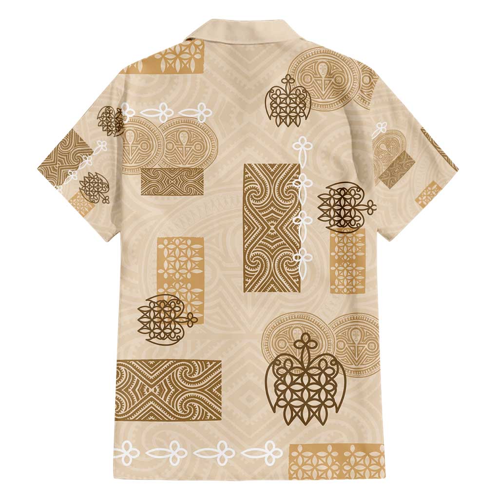 Vintage Lapita Family Matching Short Sleeve Bodycon Dress and Hawaiian Shirt Iconic Double Face Pattern Beige