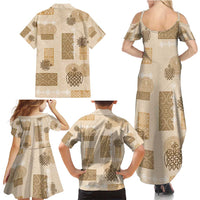 Vintage Lapita Family Matching Summer Maxi Dress and Hawaiian Shirt Iconic Double Face Pattern Beige