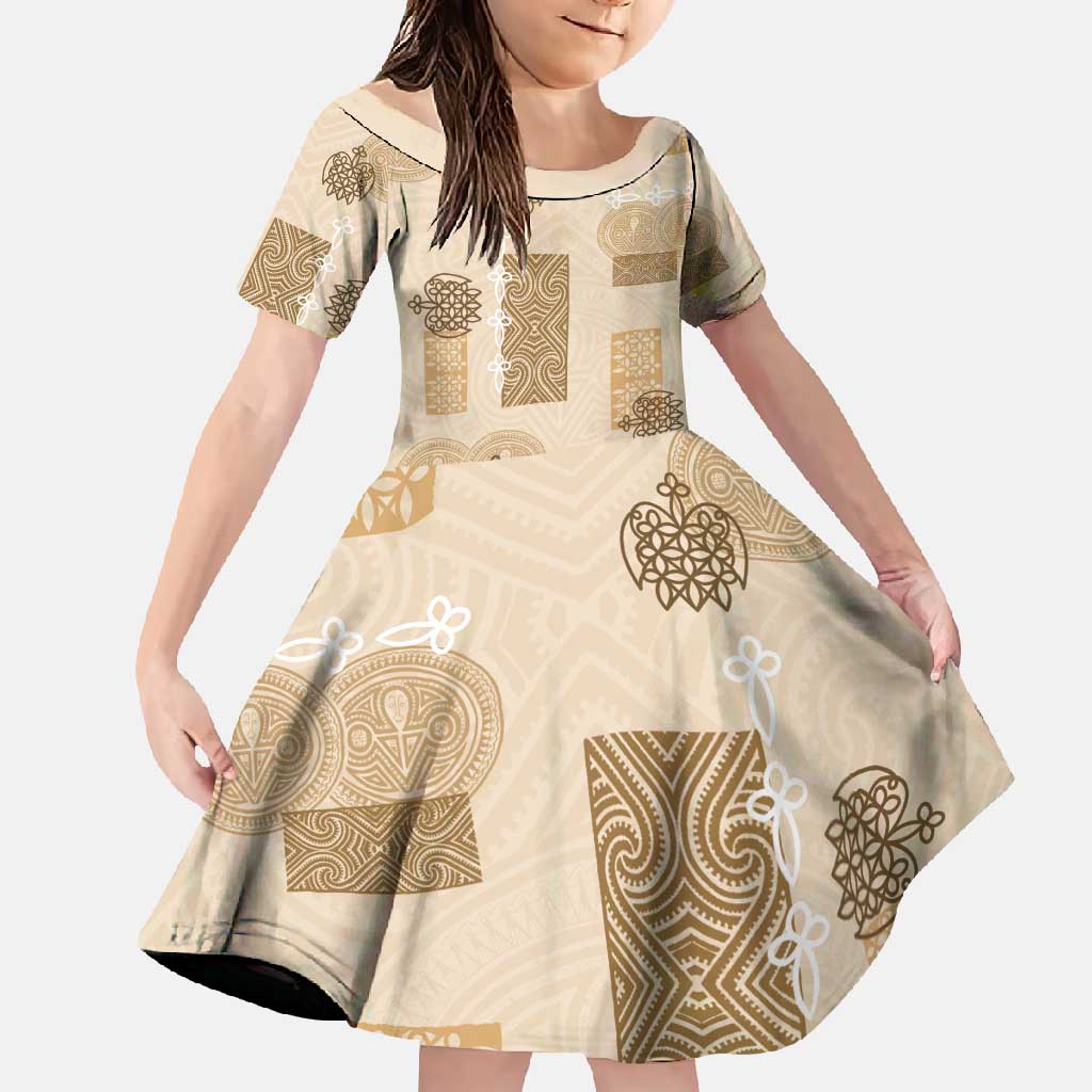 Vintage Lapita Family Matching Tank Maxi Dress and Hawaiian Shirt Iconic Double Face Pattern Beige