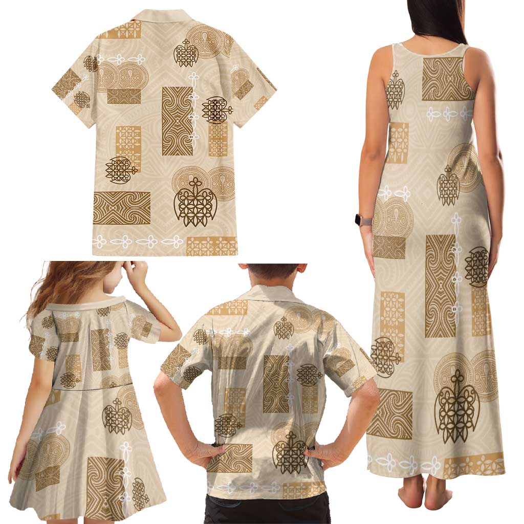 Vintage Lapita Family Matching Tank Maxi Dress and Hawaiian Shirt Iconic Double Face Pattern Beige