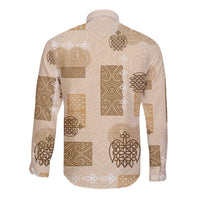 Vintage Lapita Long Sleeve Button Shirt Iconic Double Face Pattern Beige