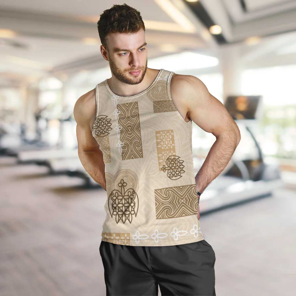 Vintage Lapita Men Tank Top Iconic Double Face Pattern Beige LT05 Beige - Polynesian Pride