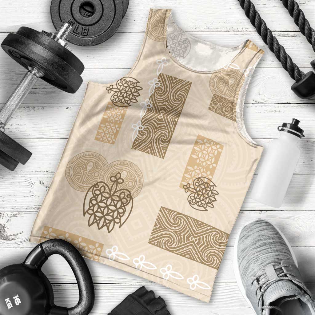 Vintage Lapita Men Tank Top Iconic Double Face Pattern Beige LT05 - Polynesian Pride