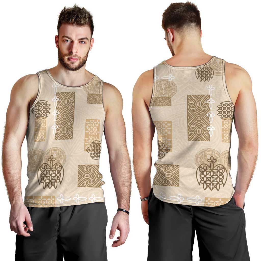 Vintage Lapita Men Tank Top Iconic Double Face Pattern Beige LT05 - Polynesian Pride