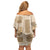 Vintage Lapita Off Shoulder Short Dress Iconic Double Face Pattern Beige