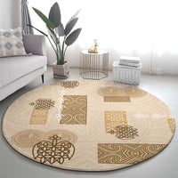 Vintage Lapita Round Carpet Iconic Double Face Pattern Beige