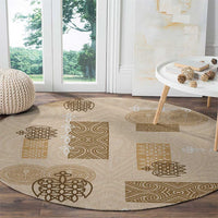 Vintage Lapita Round Carpet Iconic Double Face Pattern Beige
