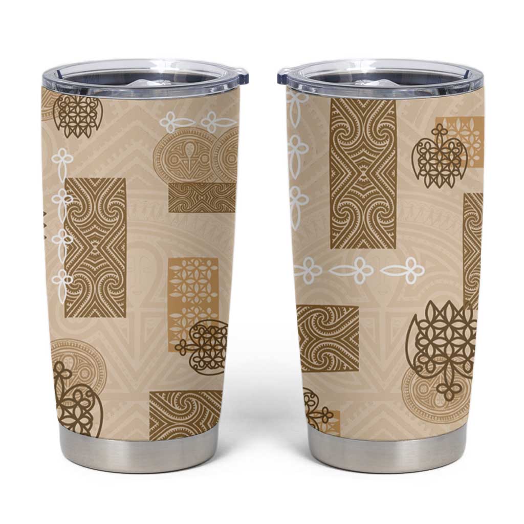 Vintage Lapita Tumbler Cup Iconic Double Face Pattern Beige LT05 Beige - Polynesian Pride