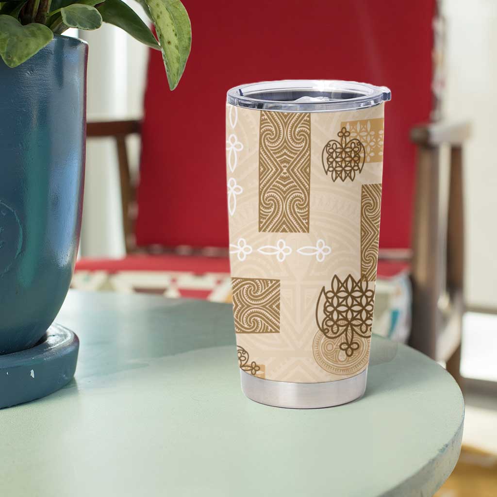 Vintage Lapita Tumbler Cup Iconic Double Face Pattern Beige LT05 - Polynesian Pride