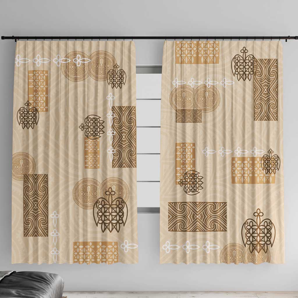 Vintage Lapita Window Curtain Iconic Double Face Pattern Beige LT05 With Hooks Beige - Polynesian Pride