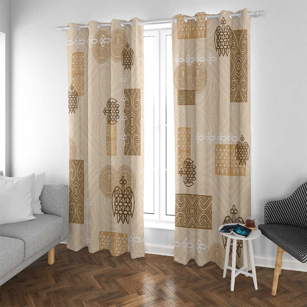 Vintage Lapita Window Curtain Iconic Double Face Pattern Beige LT05 With Grommets Beige - Polynesian Pride